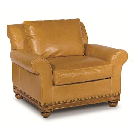 Traditional Stationary Leather Chair with Bun Wood Feet